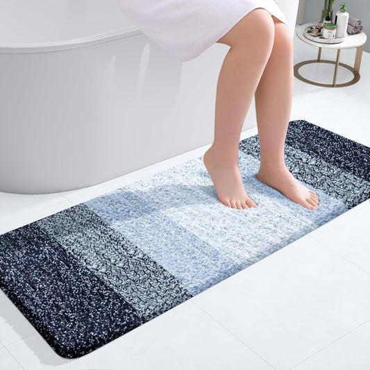 OLANLY Bathroom Runner Rug - Extra Soft Microfiber Mat, Quick Dry & Washable, 47x17, Navy Blue