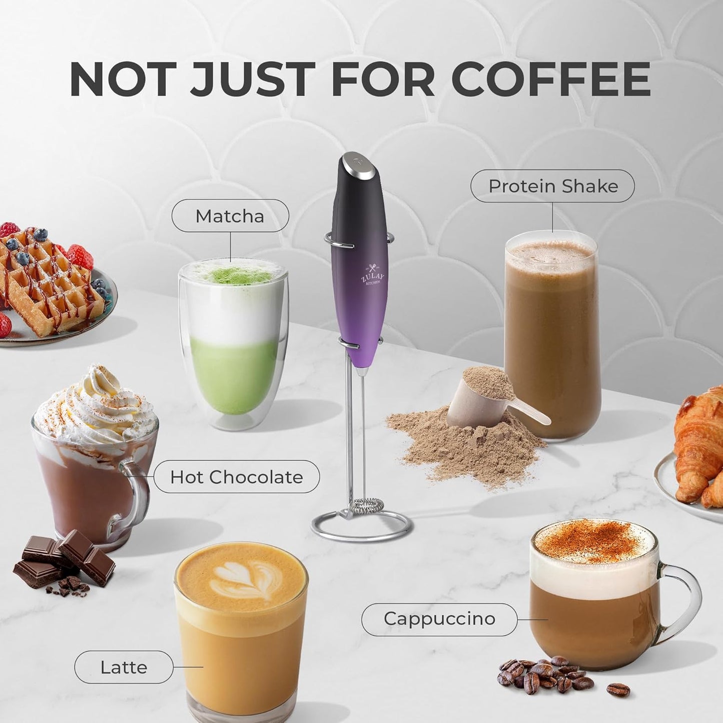 Zulay Kitchen Milk Frother Wand - Ultra-Fast Handheld Electric Whisk for Coffee & Lattes - Galaxy Color