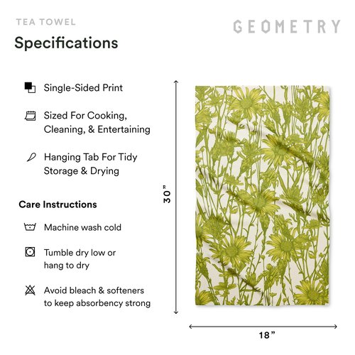 GEOMETRY Tea Towels – Spring & Summer Collection – Quick-Dry, Ultra-Absorbent, Reusable Microfiber Kitchen Towels for Drying & Cleaning - Golden Botanica - 1 Pack