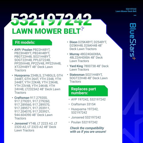 BlueStars Mower Deck Belt - Compatible with Husqvarna & Craftsman Lawn Tractors | 138.75" x 0.65" Aramid Cord