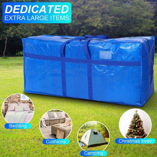 Clysee 4 Pcs 66 Gallon Extra Large Moving Bags Heavy Duty Storage Bag with Strong Zipper Handle Foldable XXL Jumbo Storage Tote Packing Moving Box for College Dorm Travel Cloth Duffle (Blue)