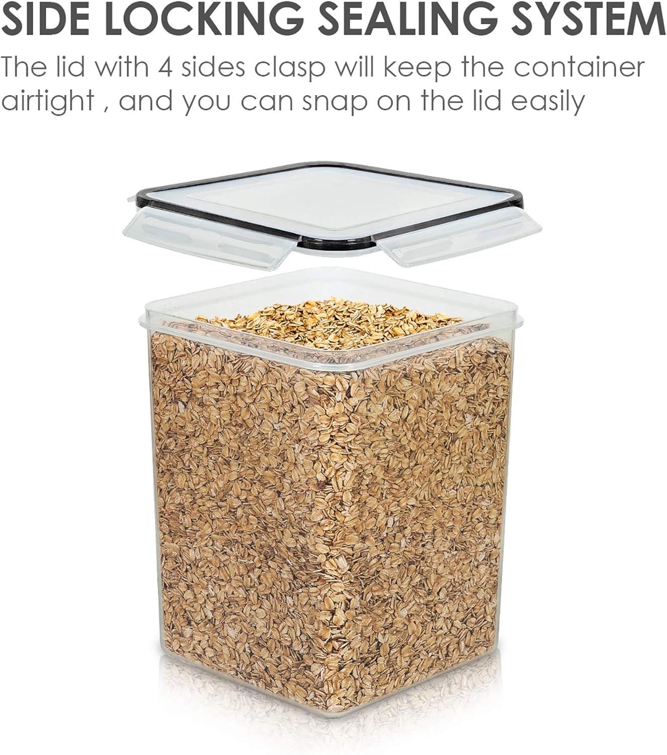 Vtopmart Airtight Food Storage Containers - 5.2L BPA-Free Plastic Canisters with Lids, 4 Measuring Cups & Labels | Black