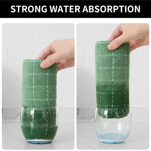 Homaxy 100% Cotton Terry Kitchen Towels(Grass Green, 20 x 28 inches), Checkered Designed, Soft and Super Absorbent Dish Towels, Large 4 Pack
