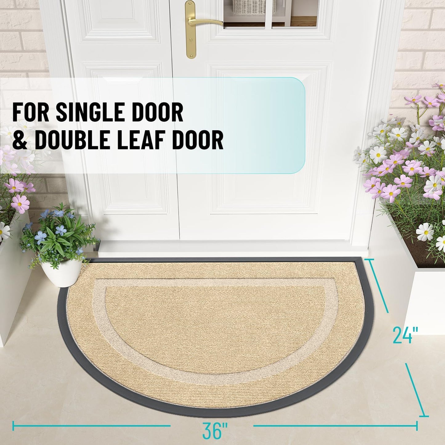 OLANLY Half Circle Door Mat - Waterproof All-Season Doormat for Indoor/Outdoor Use | 36x24, Beige