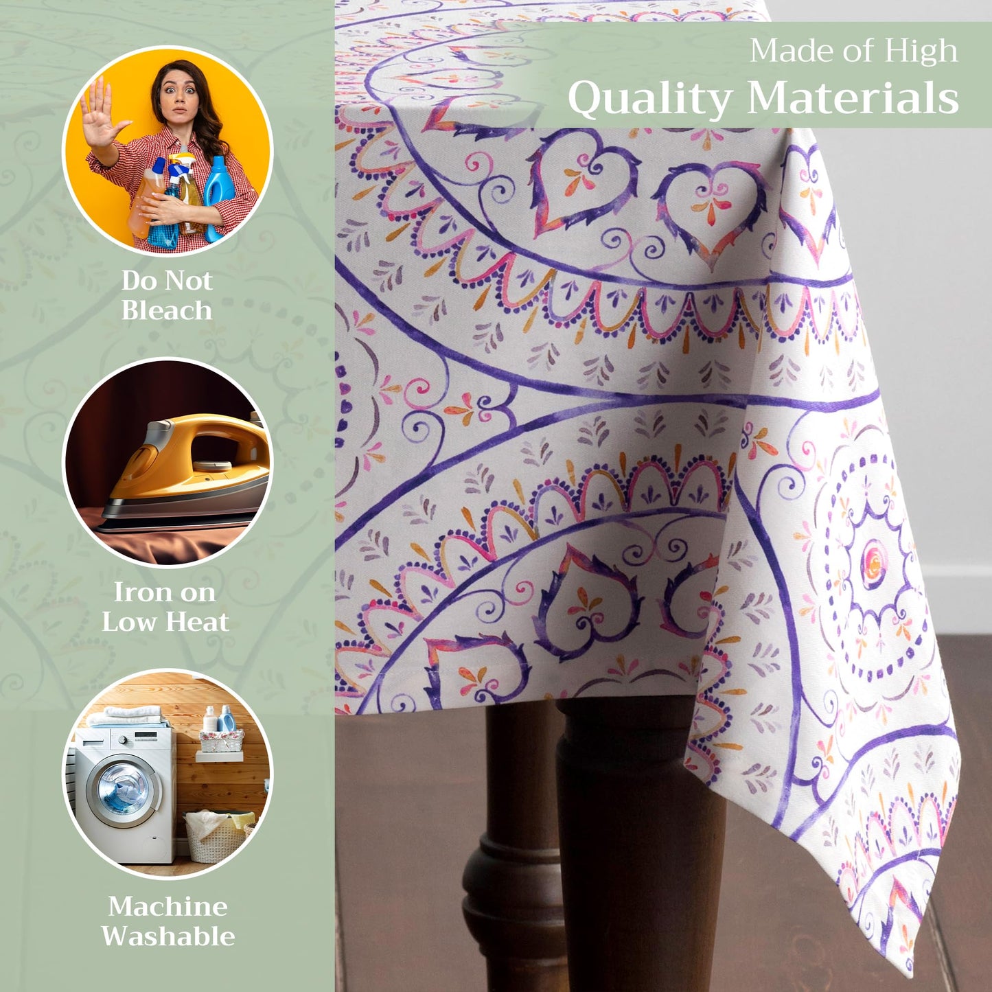 Maison d' Hermine Table Cloth Round Table 100% Cotton 63 Round Inches Tablecloth Reusable Decorative for Dining Kitchen Room Farmhouse Home Gifts for Mothers Day Spring Summer - Mandala