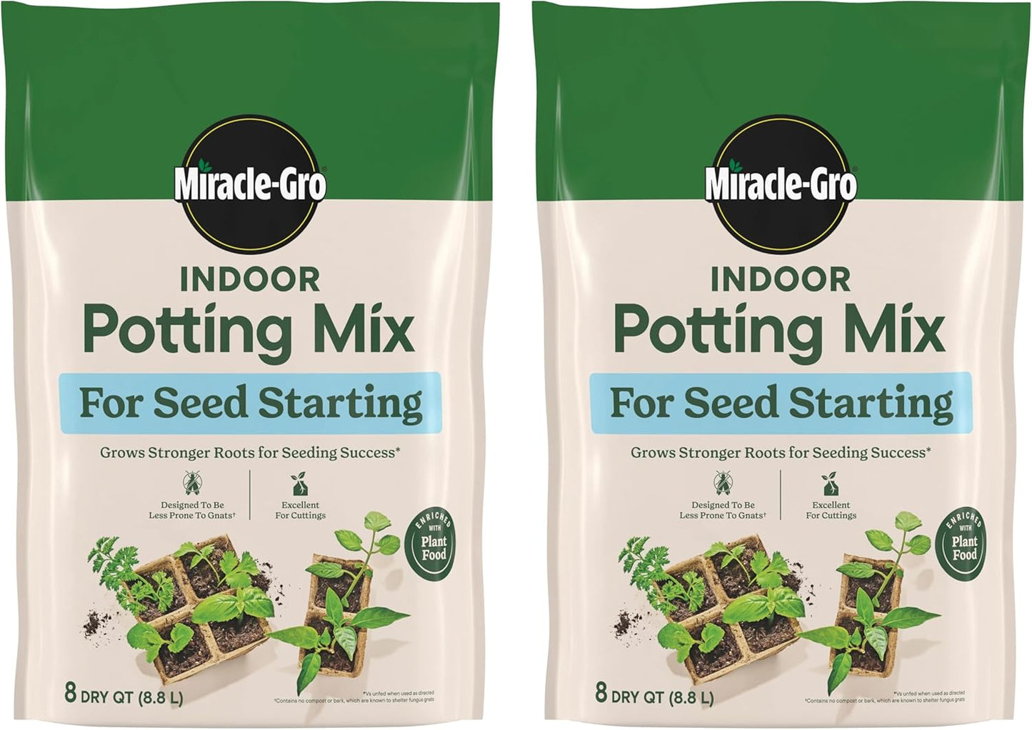 Miracle-Gro Indoor Potting Mix - Ideal for Seed Starting & Cuttings | 8 Qt. (2-Pack)