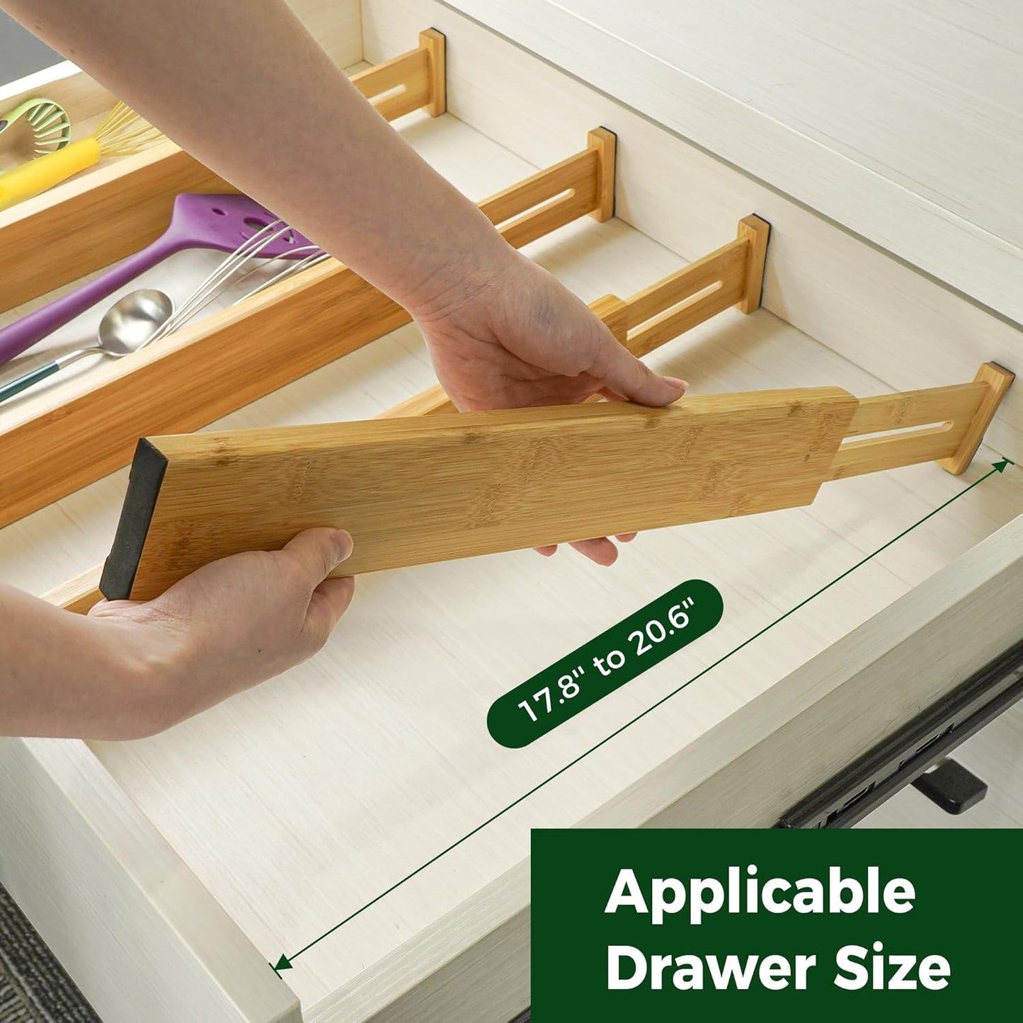 Utoplike Bamboo Drawer Dividers - Adjustable & Expandable Organizers for Kitchen, Dresser, Bathroom | 4 Pcs Set