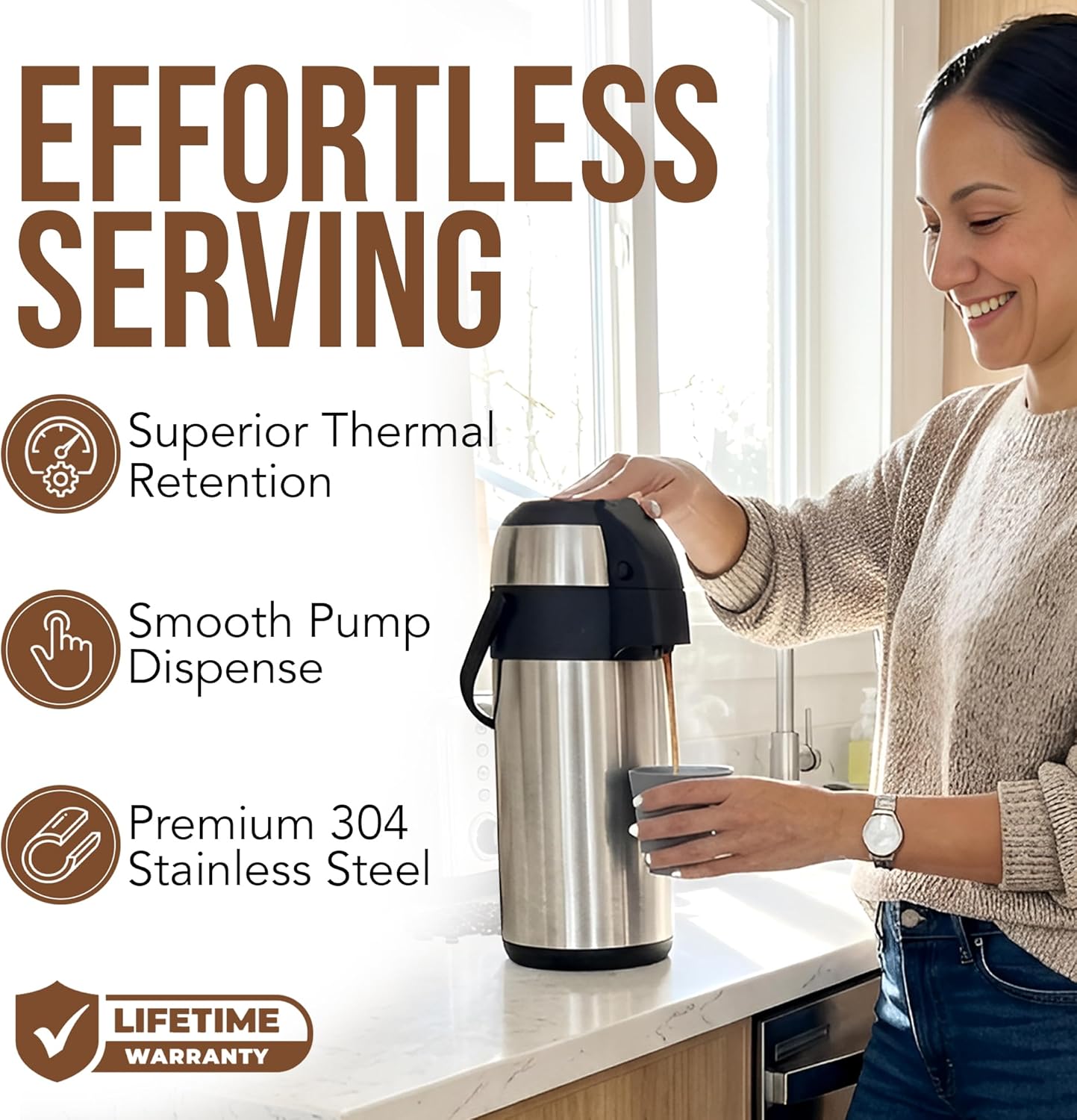 Skiennix Insulated Coffee Carafe - 102 OZ Stainless Steel Hot Beverage Dispenser | Thermal Pump Airpot