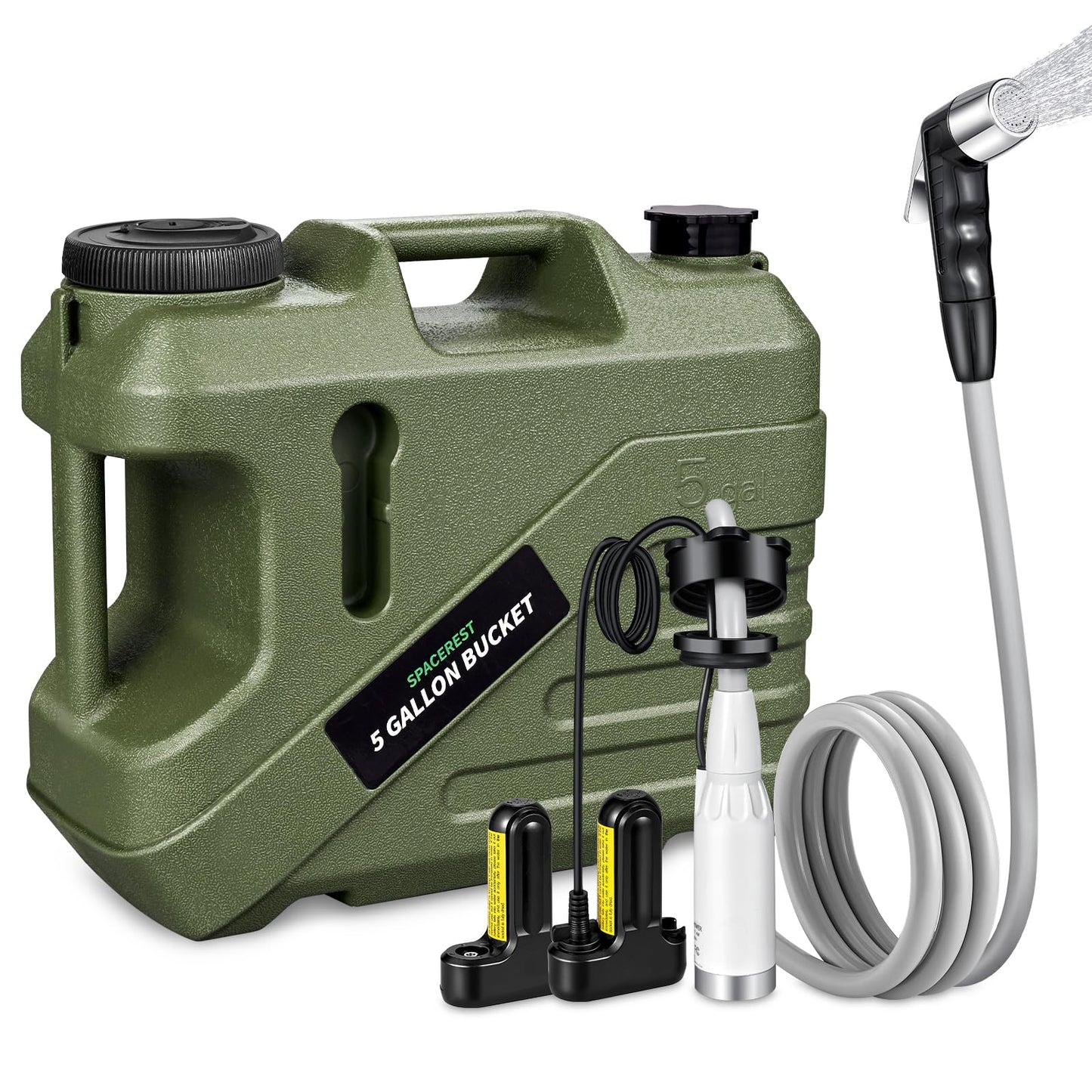 SPACEREST Portable Shower for Camping with Integrated Design – Spill-Resistant, Electric Camping Shower, 5-Gallon Food-Grade Water Jug for Outdoor, Beach, Hiking, Dog Wash, 2 Batteries