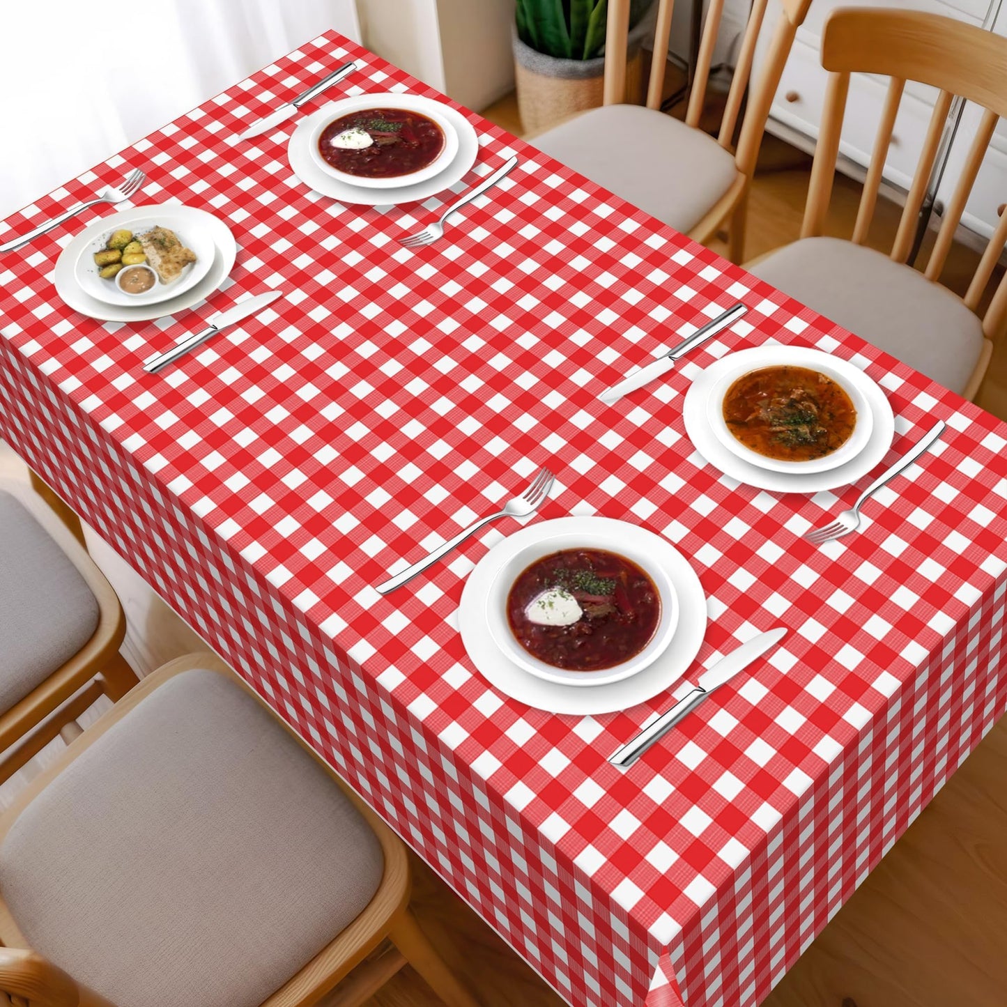 Childom 3 Pack Red and White Checkered Tablecloth 54"x108" Mothers Day Tablecloths for Rectangle,Disposable Plastic Table Cover for Wedding Home Birthday Picnic Buffet Pizza Party Racing Car Decor