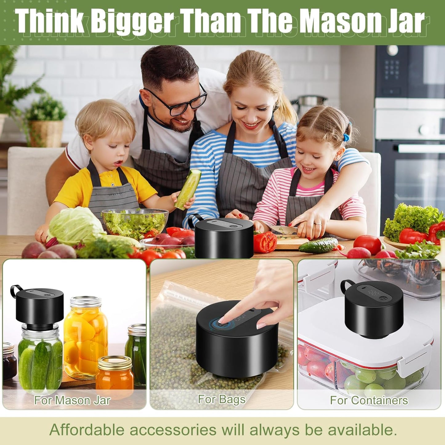 Skiennix Electric Mason Jar Vacuum Sealer Kit - Automatic Food Storage Sealing Machine | Cordless, Compatible with Wide & Regular Mouth Jars