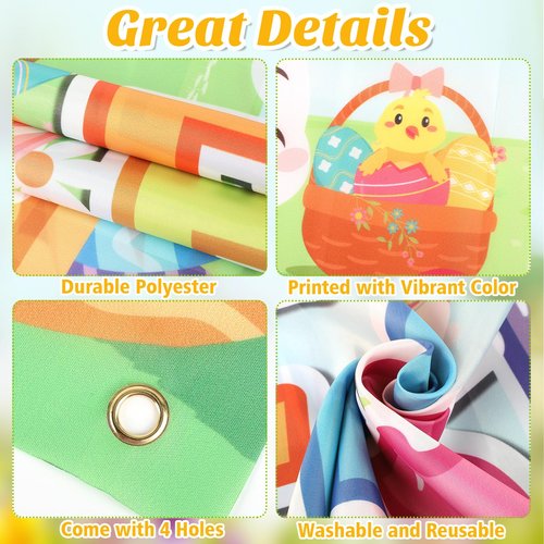 Hedeey Happy Easter Banners, Outdoor/Indoor Decorations, 118' x 20', Easter Theme Party Supplies