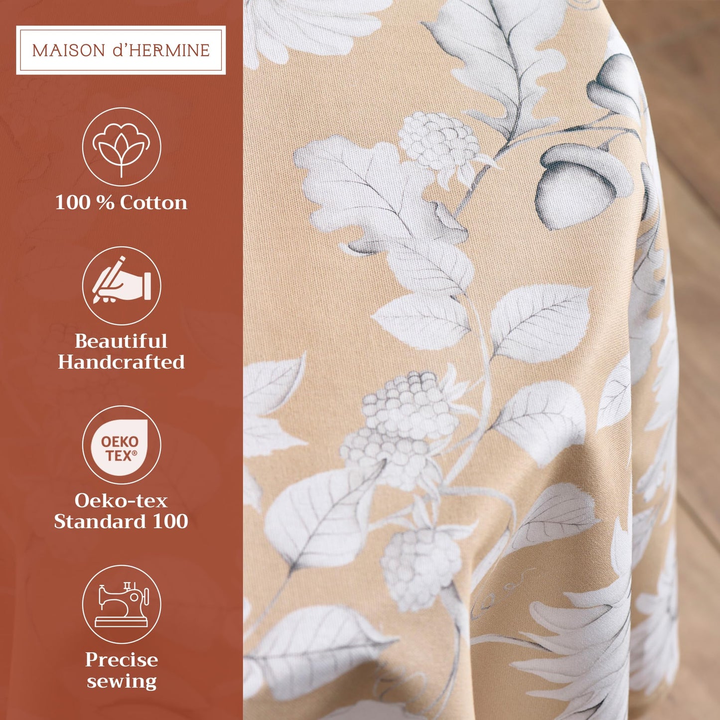 Maison d' Hermine Table Cloth Round Table 100% Cotton 69 Inches Fall Tablecloth Reusable Everyday Use for Thanksgiving Christmas Decorations Dining Farmhouse Party (Pretty Autumn)