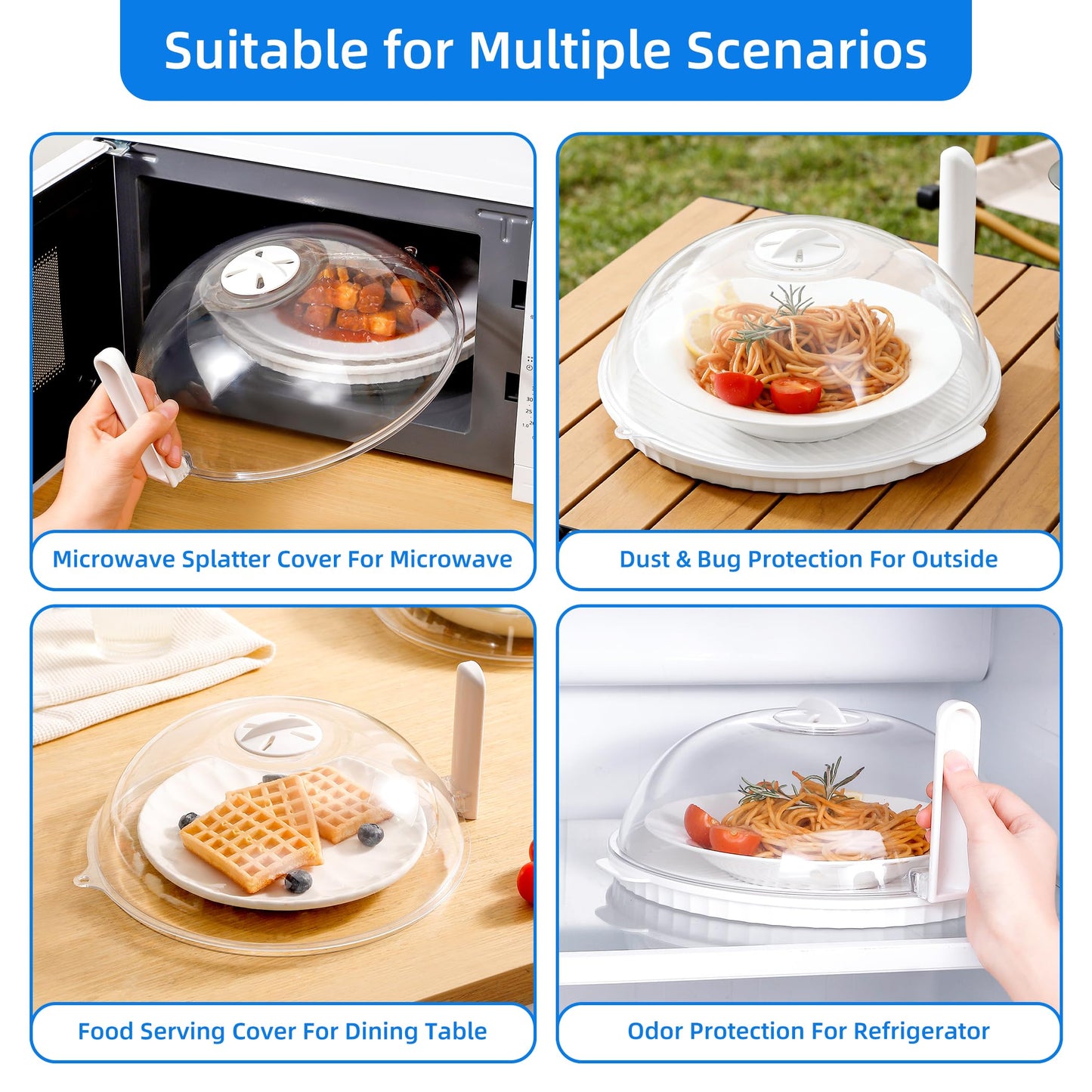 LZLOOK Microwave Splatter Cover with Tray, 10 Inch Microwave Food Cover with Handle, BPA-Free Vented Splash Guard Lid, Cookware & Bakeware Serving Dish Cover, Plate Cover, Dishwasher Safe