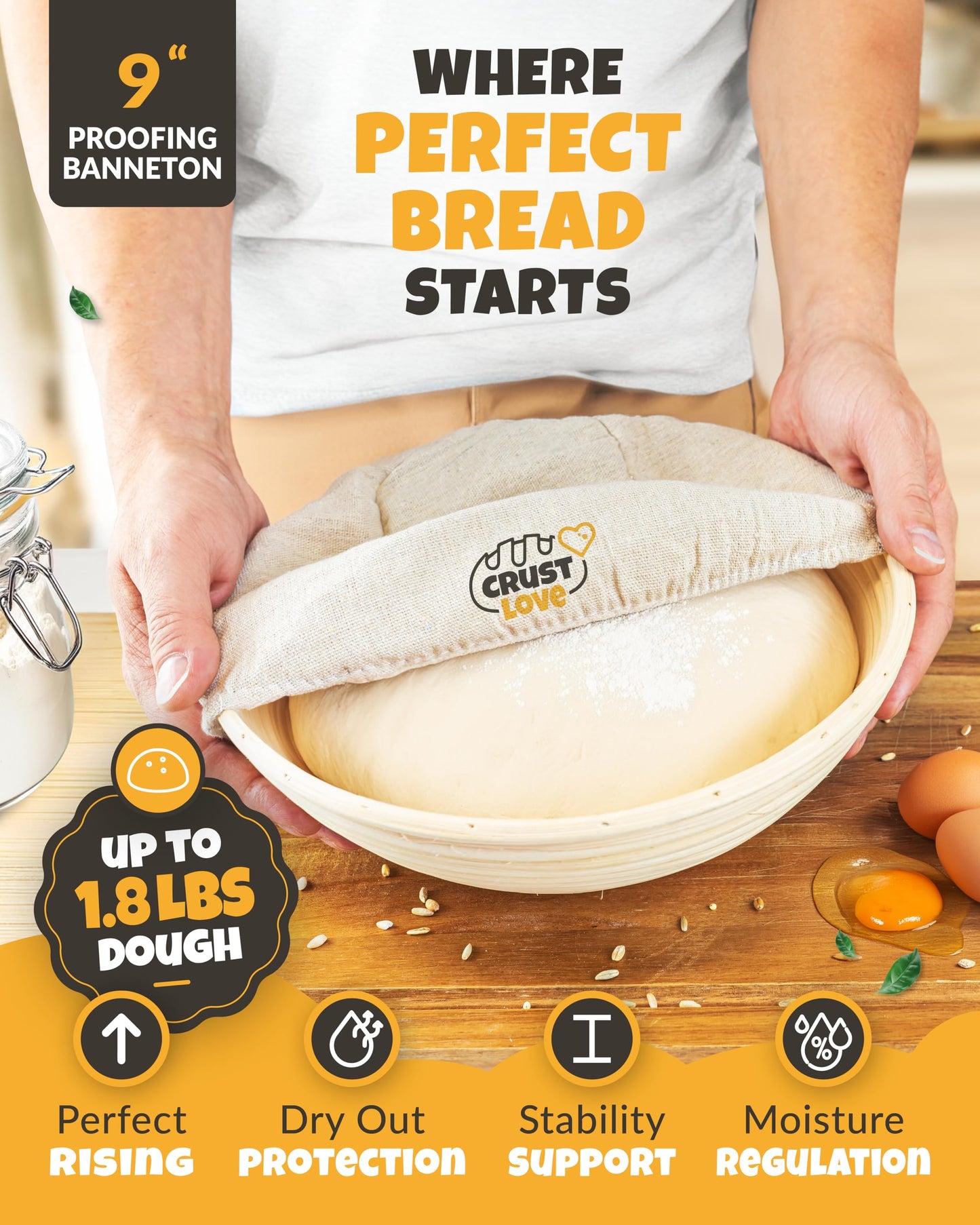 CRUSTLOVE Dutch Oven for Bread Baking - incl. Sourdough Bread-Baking Supplies like Banneton Bread-Proofing Basket - 5QT Enameled Cast Iron Bread-Oven with Lid, Bread-Pan Sour Dough Starter Kit
