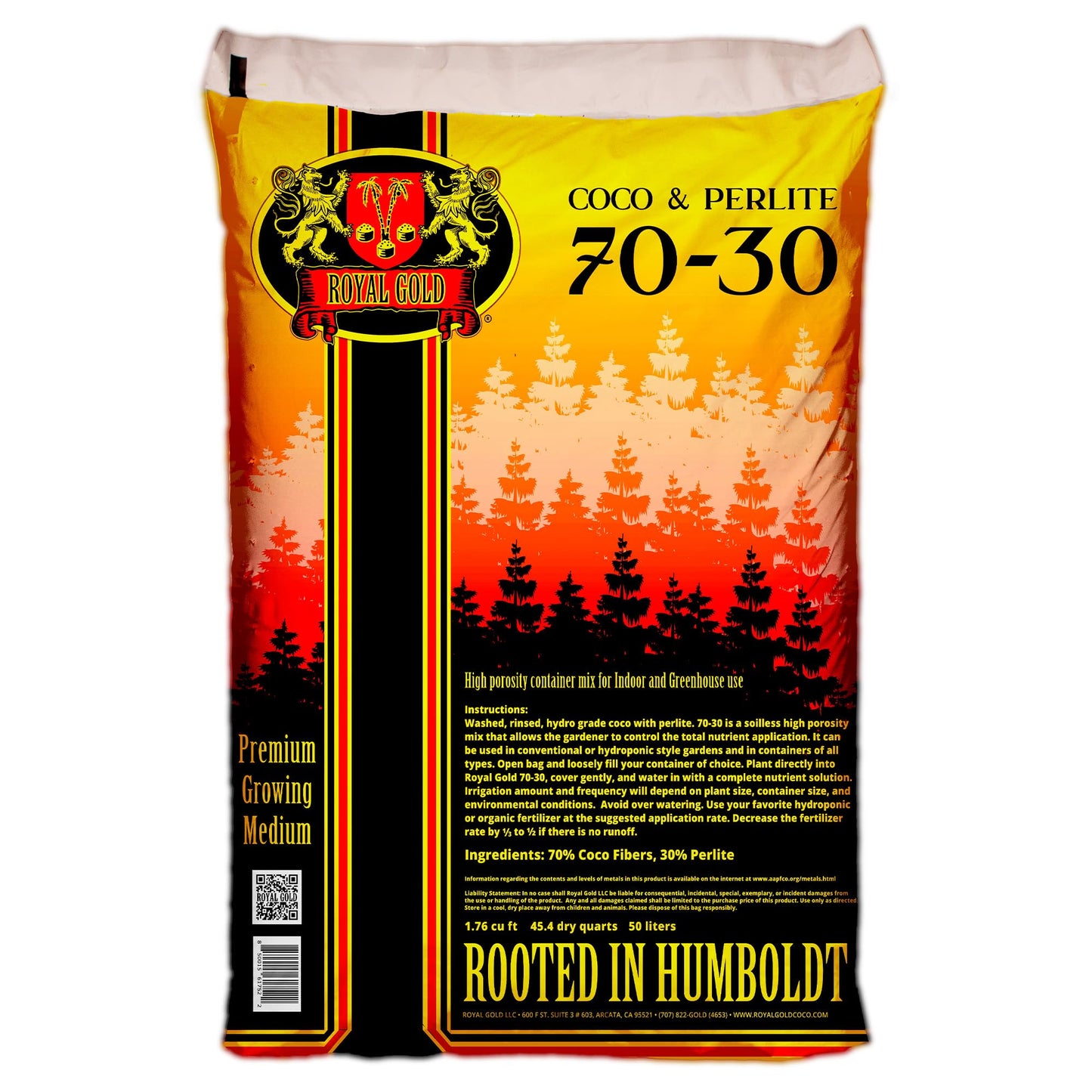 Royal Gold Coco & Perlite 70-30 Premium Soilless Growing Medium, 1.76 Cubic Foot - Ready to Use, High Porosity Container Mix for Indoor and Greenhouse Applications