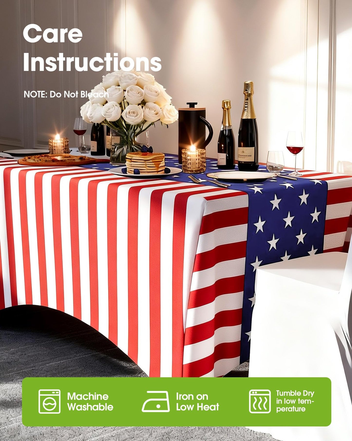 Pureegg 4th of July USA 250th Anniversary Spandex Tablecloth 6ft - 2 Pack, Patriotic American Flag Fitted Stretch Table Cover for 6 ft Rectangle Table, Tablecloth for Independence Day Party