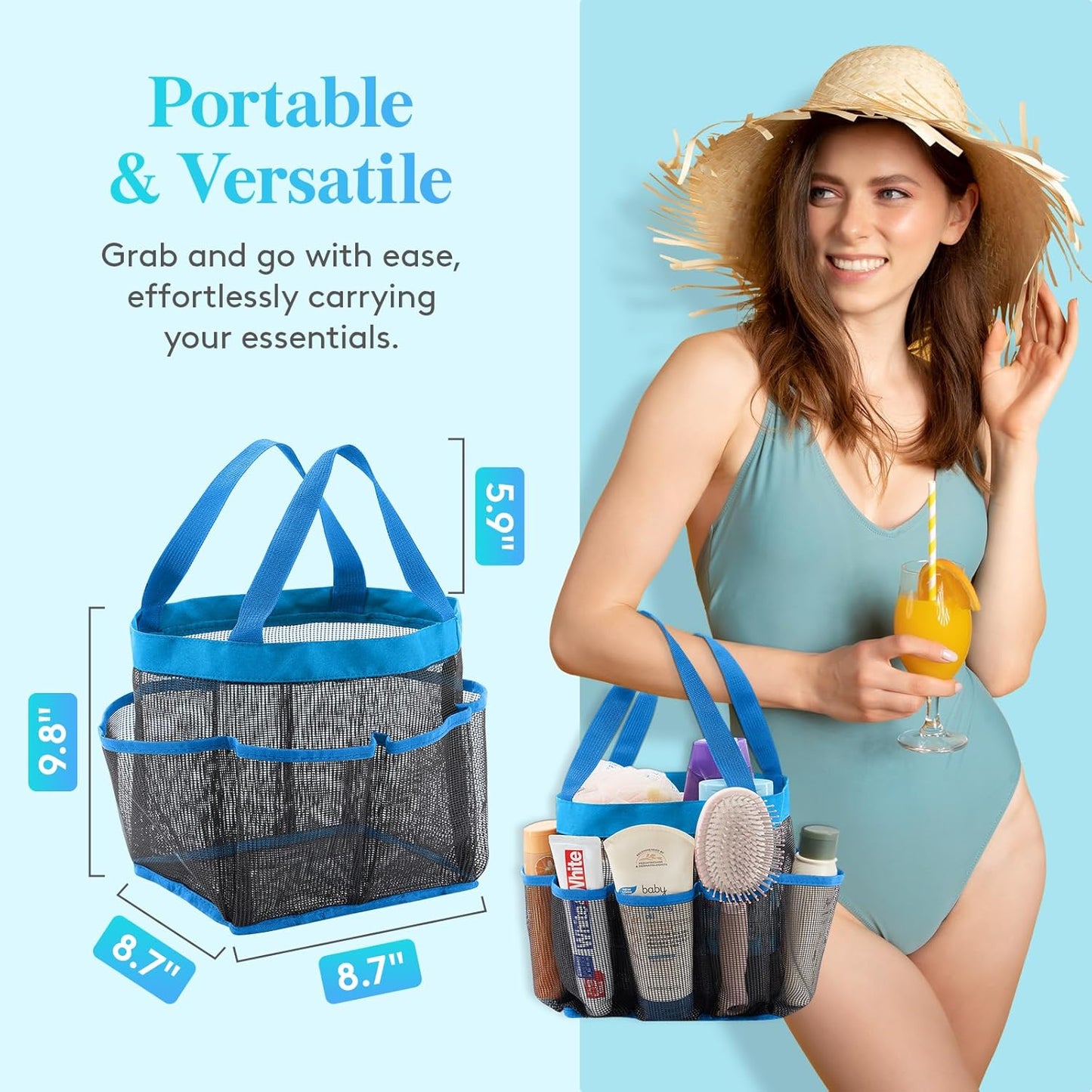 Lifewit Mesh Shower Caddy - Portable 7-Pocket Organizer Tote for College Dorms & Travel - Blue