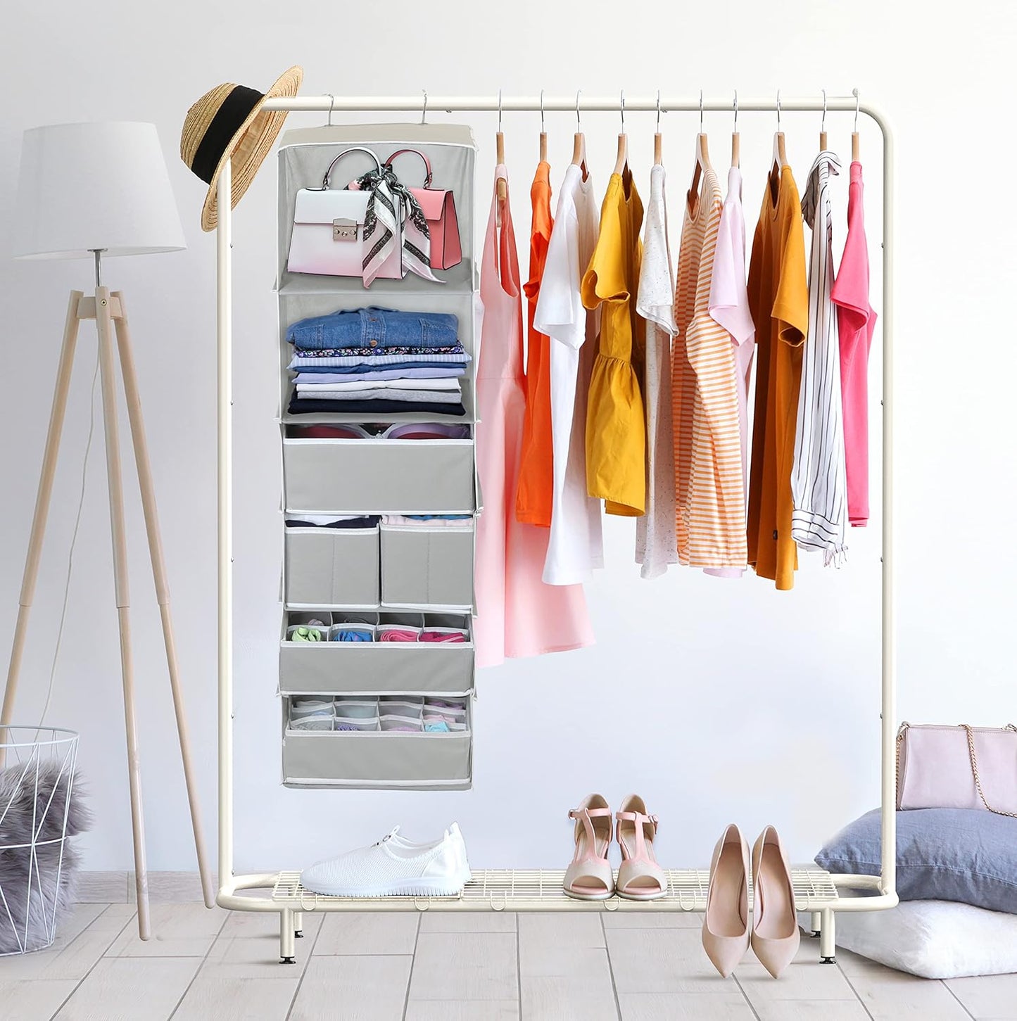Simple Houseware 6-Shelf Closet Organizer - Gray Hanging Storage with 5 Drawers