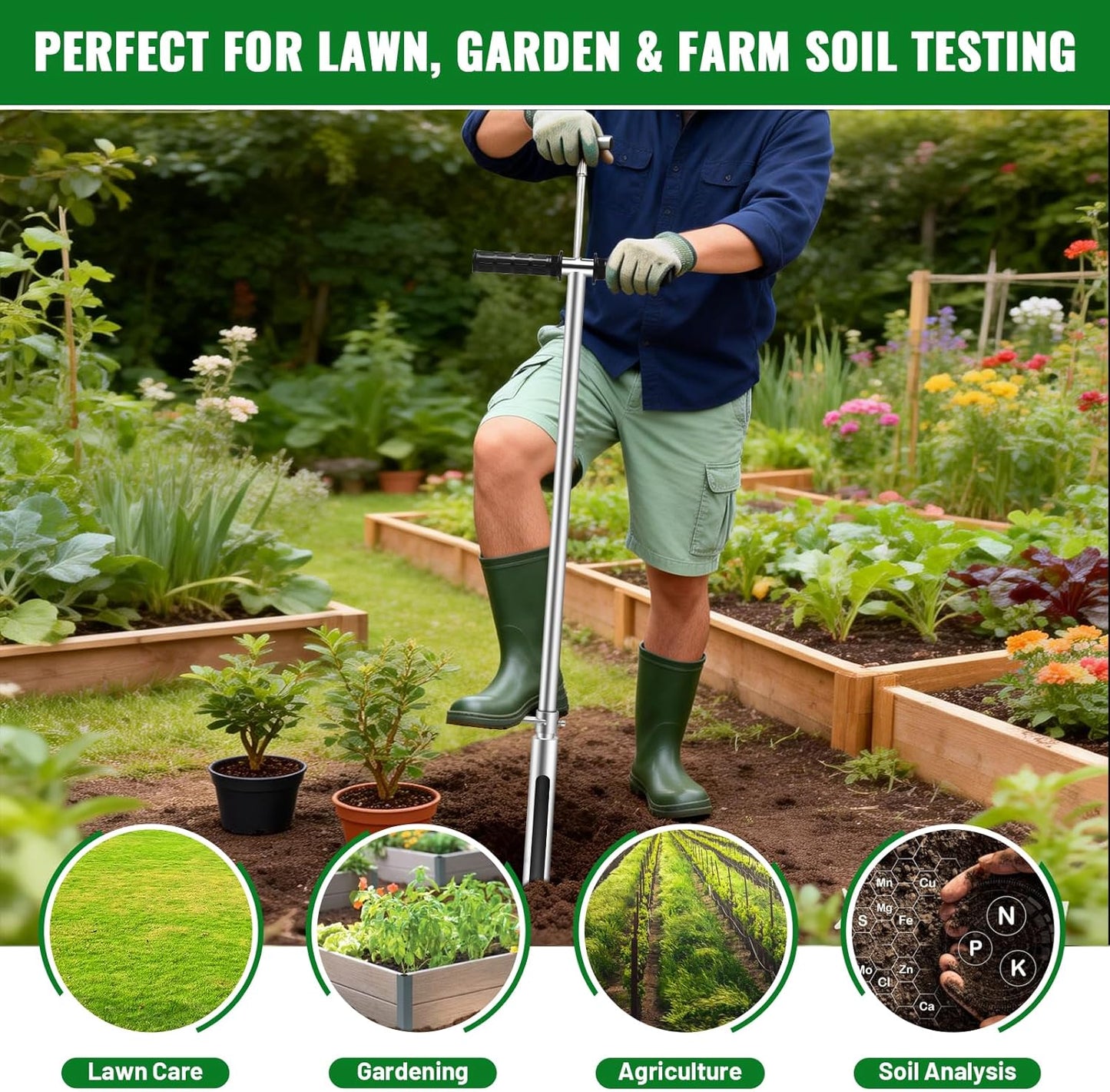 Stainless Steel Soil Sampler Probe by [Brand Name] - 40 Inch T-Handle Tool for Lawn, Garden & Farm Testing