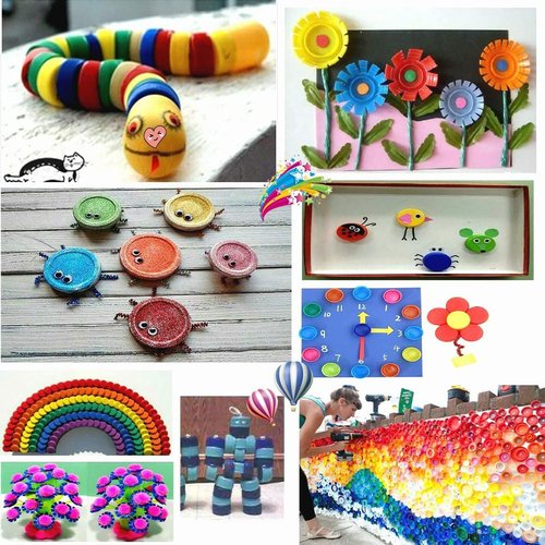 Bottle Caps, 50Pcs Plastic Bottle Caps for Crafts, Bottle's Cap for DIY Development Imagination Intelligence, Bottles Lid Top, Plastic Screw Cap for PET Alcohol Drink Soda Bottles