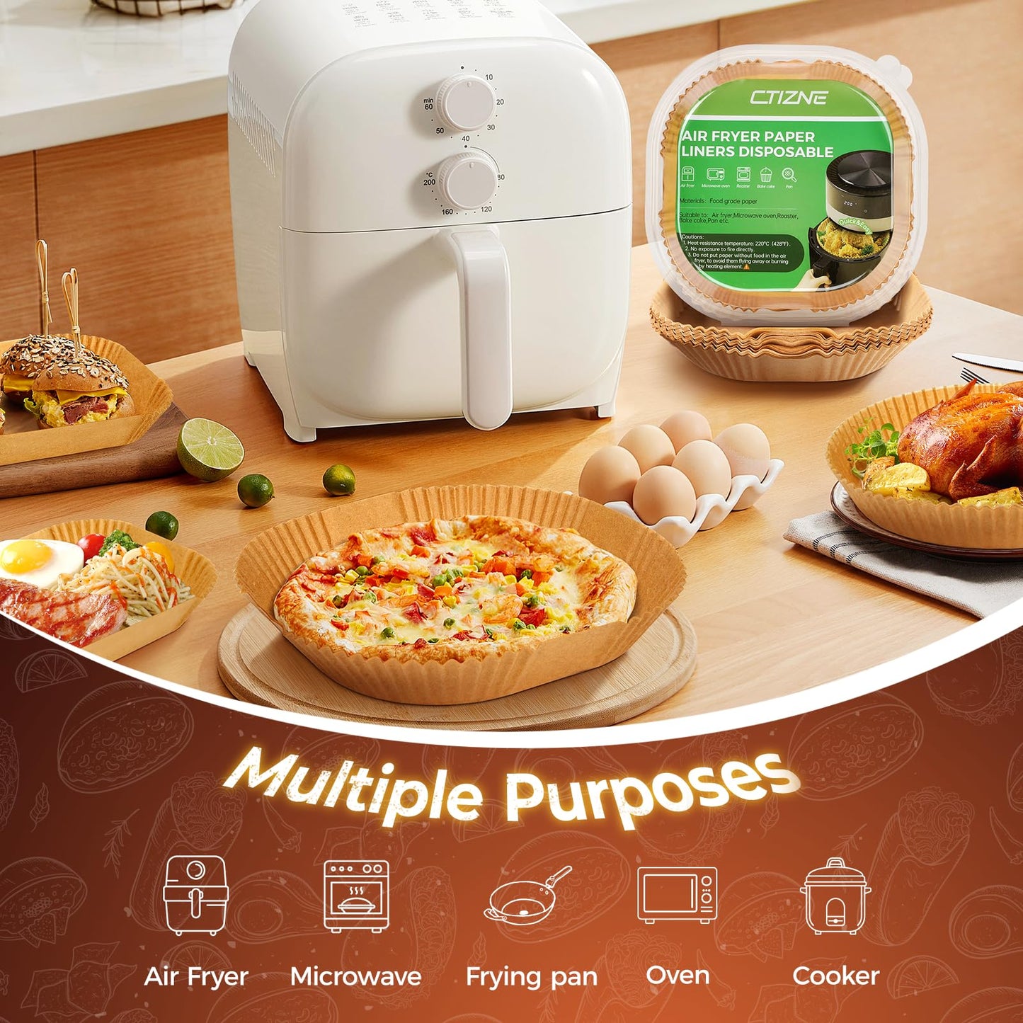 Air Fryer Liners Disposable, 150Pcs 8" Square [Food Grade Material] Unbleached Parchment Paper Liners Non-Stick & Waterproof Oilproof for 5-8 QT Airfryer Basket, Baking, Roasting Microwave, Oven