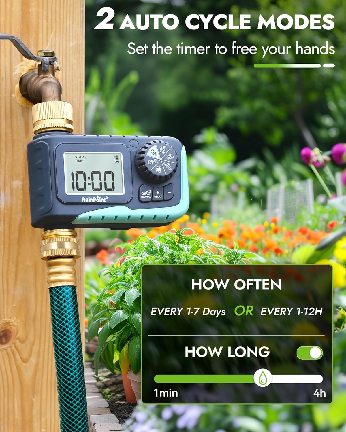 RAINPOINT Programmable Sprinkler Timer - Digital Hose Timer with Brass Inlet & Outlet for Efficient Watering