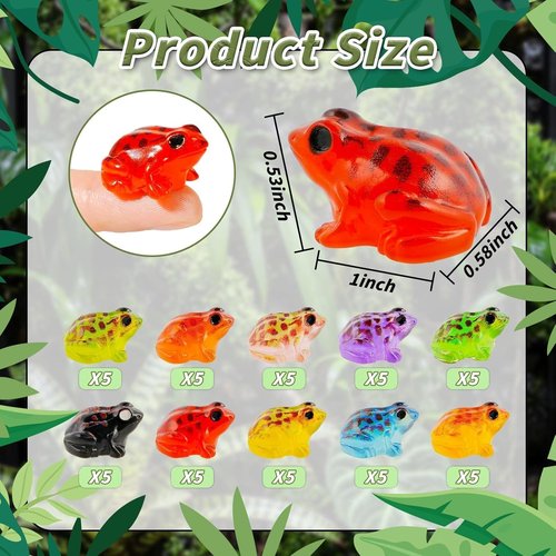 Exasinine 50Pcs Miniature Luminous Frog Figurines - 10 Color Options for Fairy Gardens & Aquariums