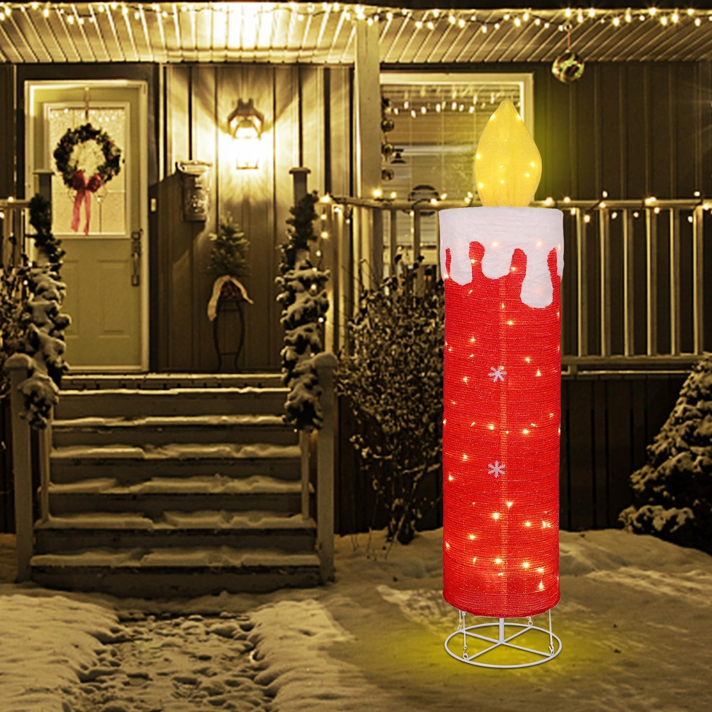DR.DUDU 5.2 FT Christmas Lighted Decoration Candle,Red Glitter 3D Candle with Flickering Flame, Pre-Lit 60 LED Christmas Outdoor Decor with Stakes for Xmas Outside Yard Indoor Porch Lawn Holiday Party