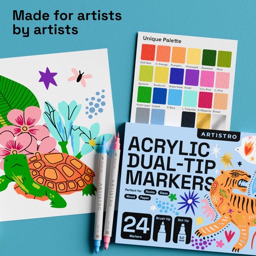 ARTISTRO 24 Rock Acrylic Paint Markers - Rock Painting Kit for Arts & Crafts - Dual Tip Acrylic Paint Pens