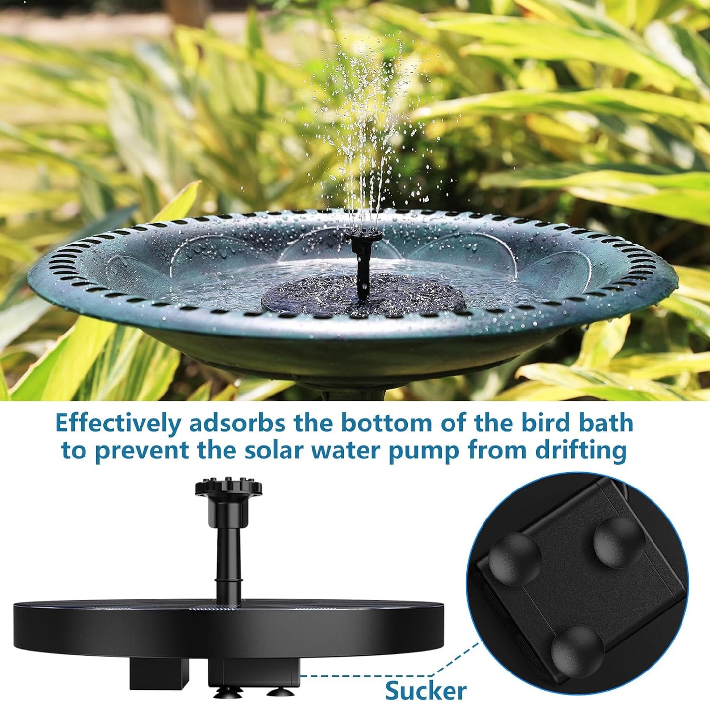 Skiennix Solar Fountain - 2026 Upgraded Bird Bath Water Pump with 6 Nozzles | Floating Outdoor Feature