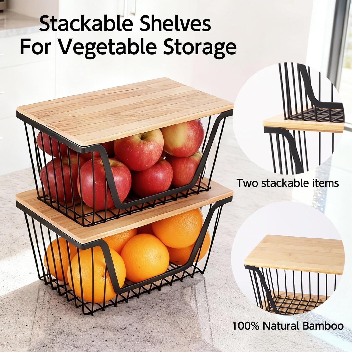 Stackable Storage Bins by [Brand Name] - Large Wire Organizers for Onions, Potatoes, Fruits & Vegetables