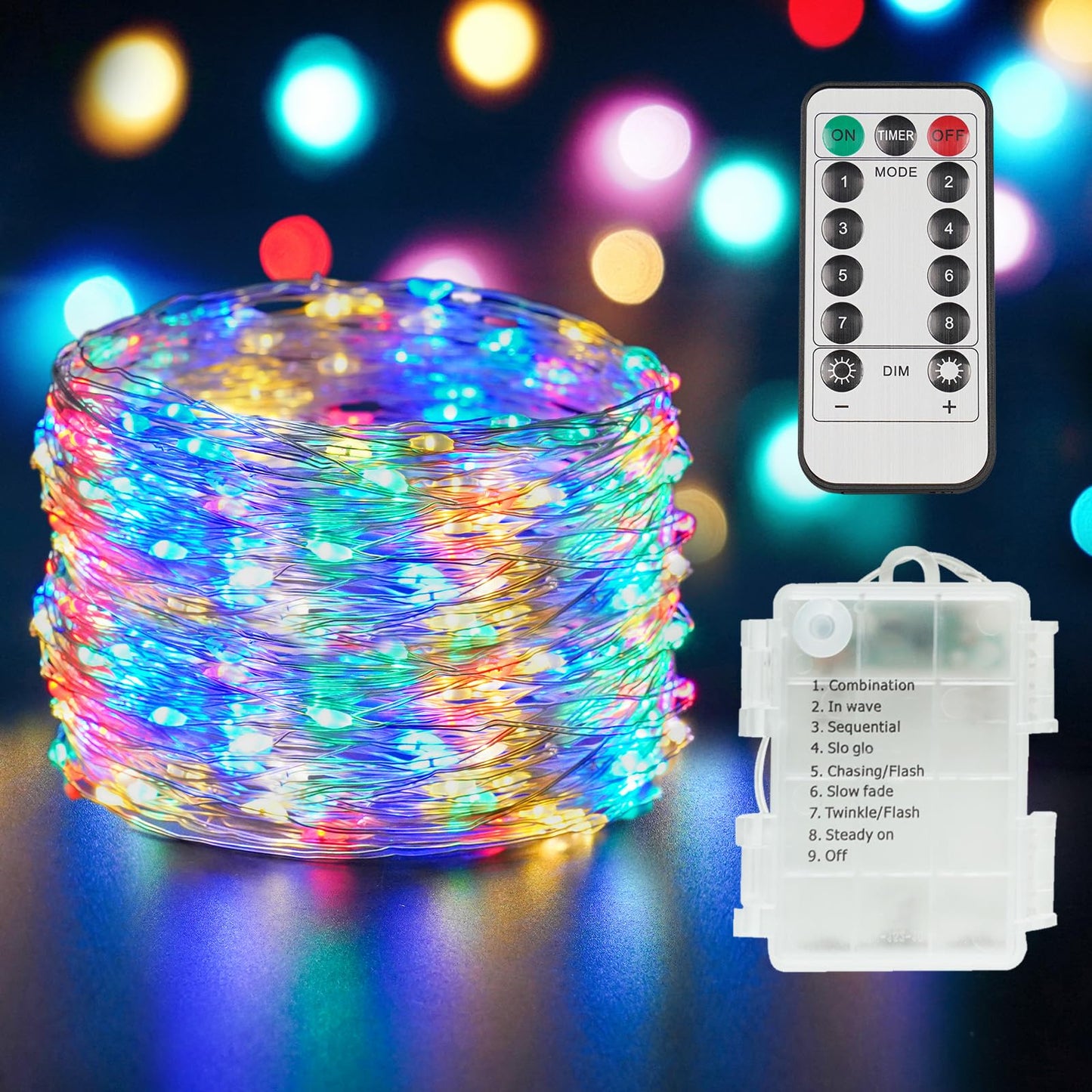 suddus 33ft 100 LED Outdoor String Lights, Multi Color Fairy Lights Battery Operated with Remote, Led Twinkle Lights for Bedroom, Backyard, Wedding, Tree, Mason Jar, Wall, Centerpiece, Christmas