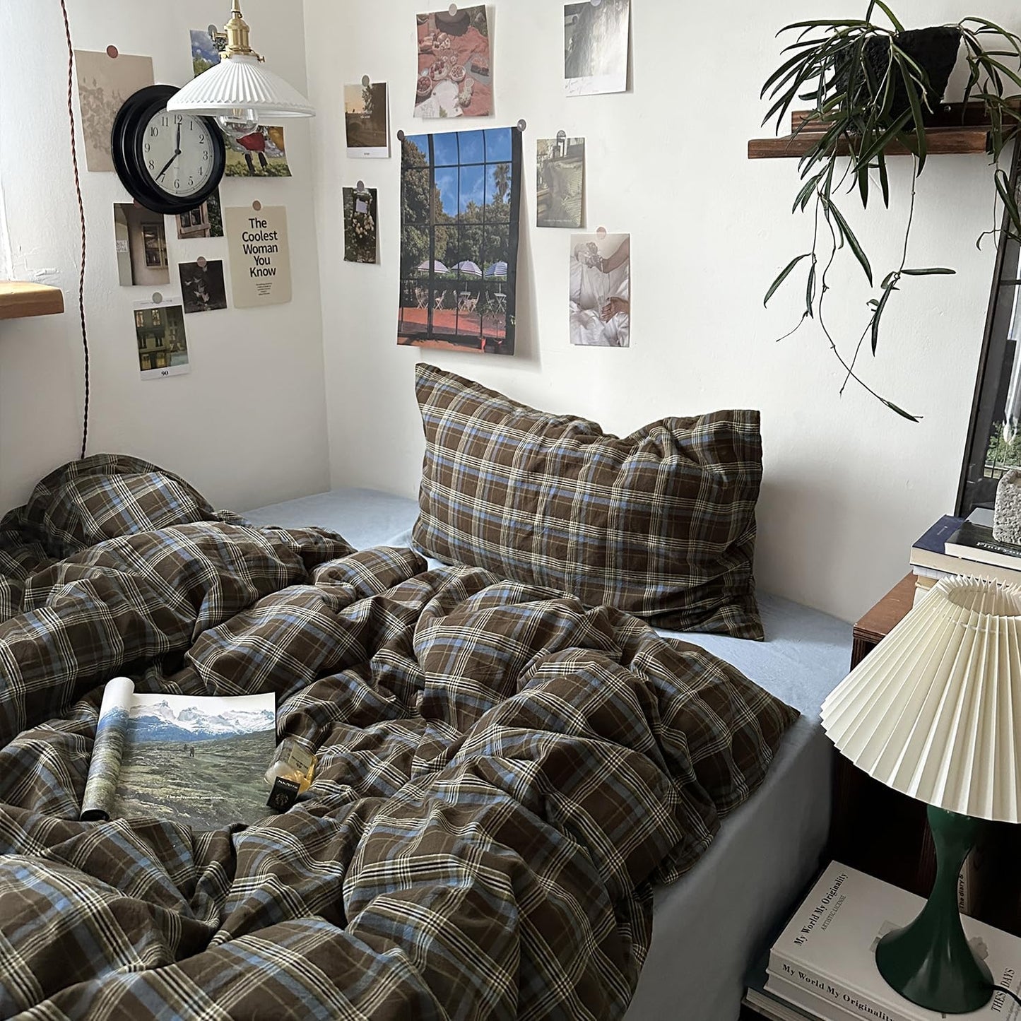 Mixinni Vintage Buffalo Plaid Duvet Cover Set | Soft & Breathable 3-Piece Queen Size Bedding in Brown & Blue