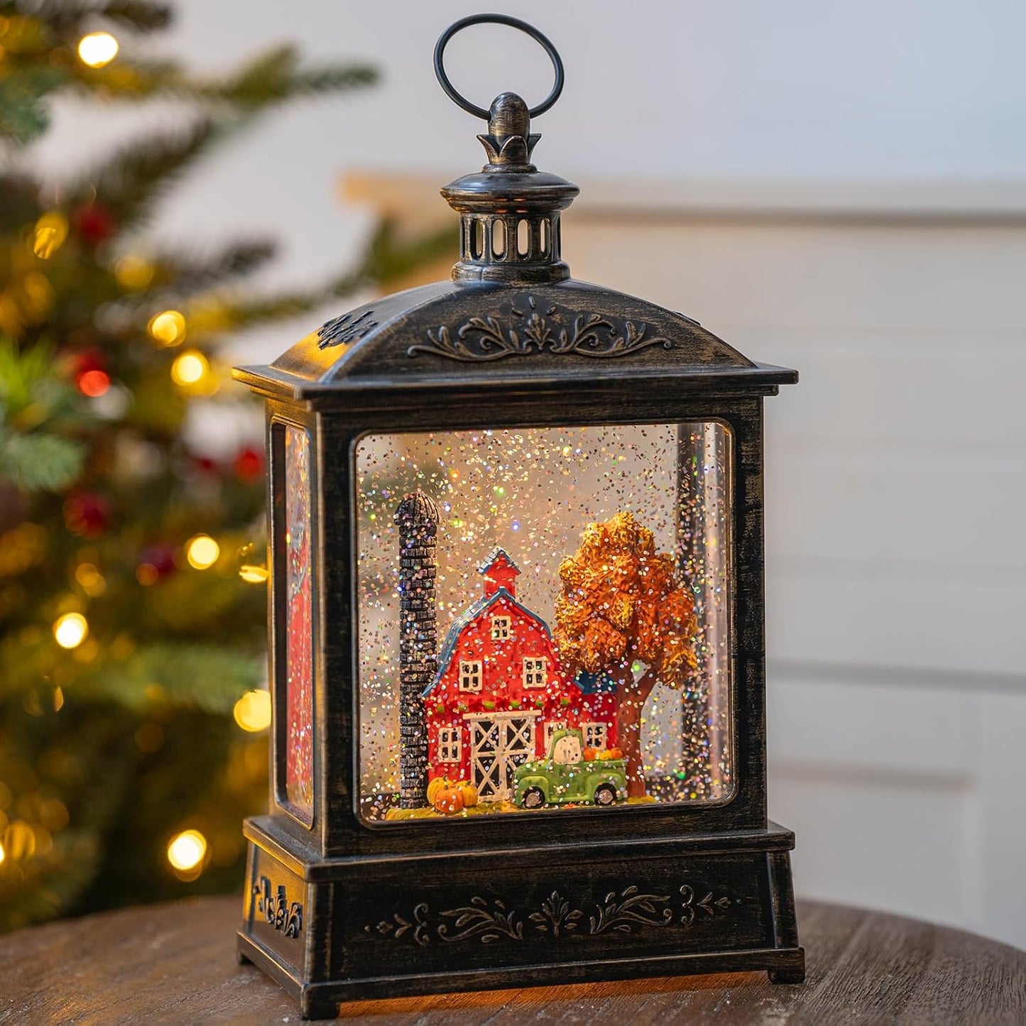 Skiennix 12.5'' Lighted Turkey Snow Globe | Thanksgiving Water Lantern with Glittering Effects