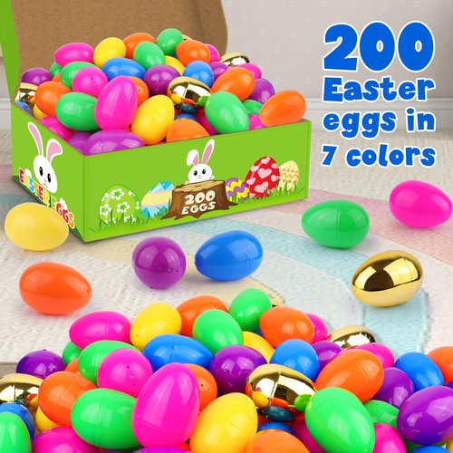 FLYSNK 50 Pack 3 Inch Large Easter Eggs Bulk Include 6 Surprise Golden Eggs, Bright Colors Fillable Plastic Easter Egg Empty for Easter Hunt, Easter Basket Stuffers Fillers Party Favors