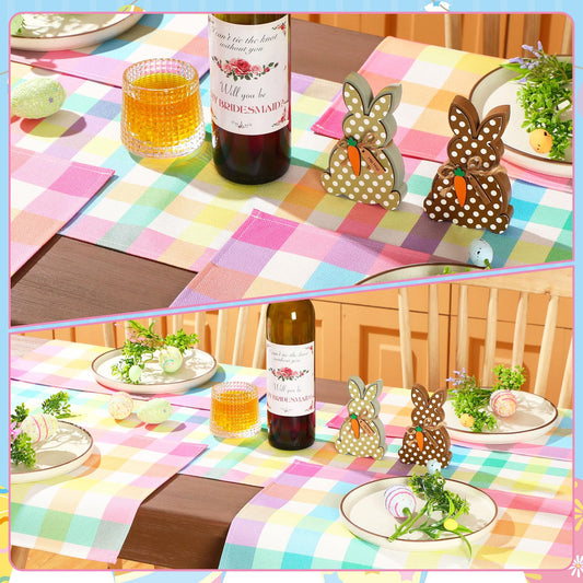 Mindsoft 7 Pcs Easter Buffalo Bunny Rabbit Table Runner and Placemat Set Include 6 Table Placemat Seasonal Easter Centerpieces Decoration for Home Dining Kitchen Spring Decor(Buffalo Plaid)