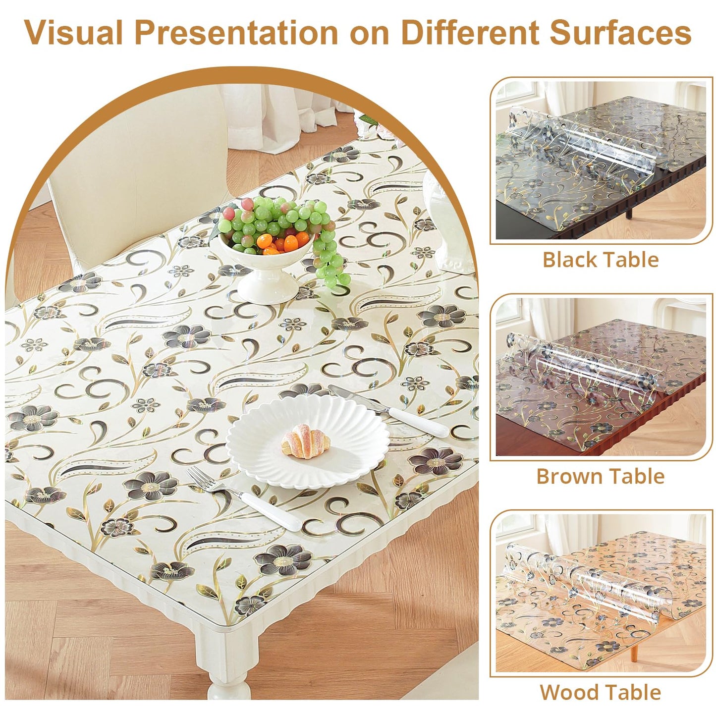 LovePads Floral Table Protector 24 x 48 Inch, 1.5mm Thick Plastic Table Cover, Waterproof Vinyl Tablecloth Rectangular Desk Protector Mat for Kitchen, Dining Room & Coffee Tabletop