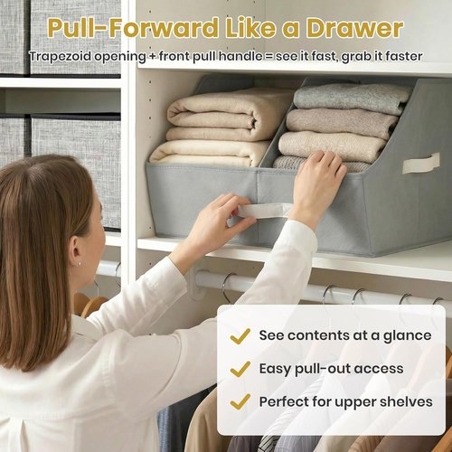 **UPGRADED HEIGHT Trapezoid Storage Bins by Closet Organizers - Collapsible Fabric Bins with Handles & Adjustable Dividers (6pcs, Medium, Ivory)**
