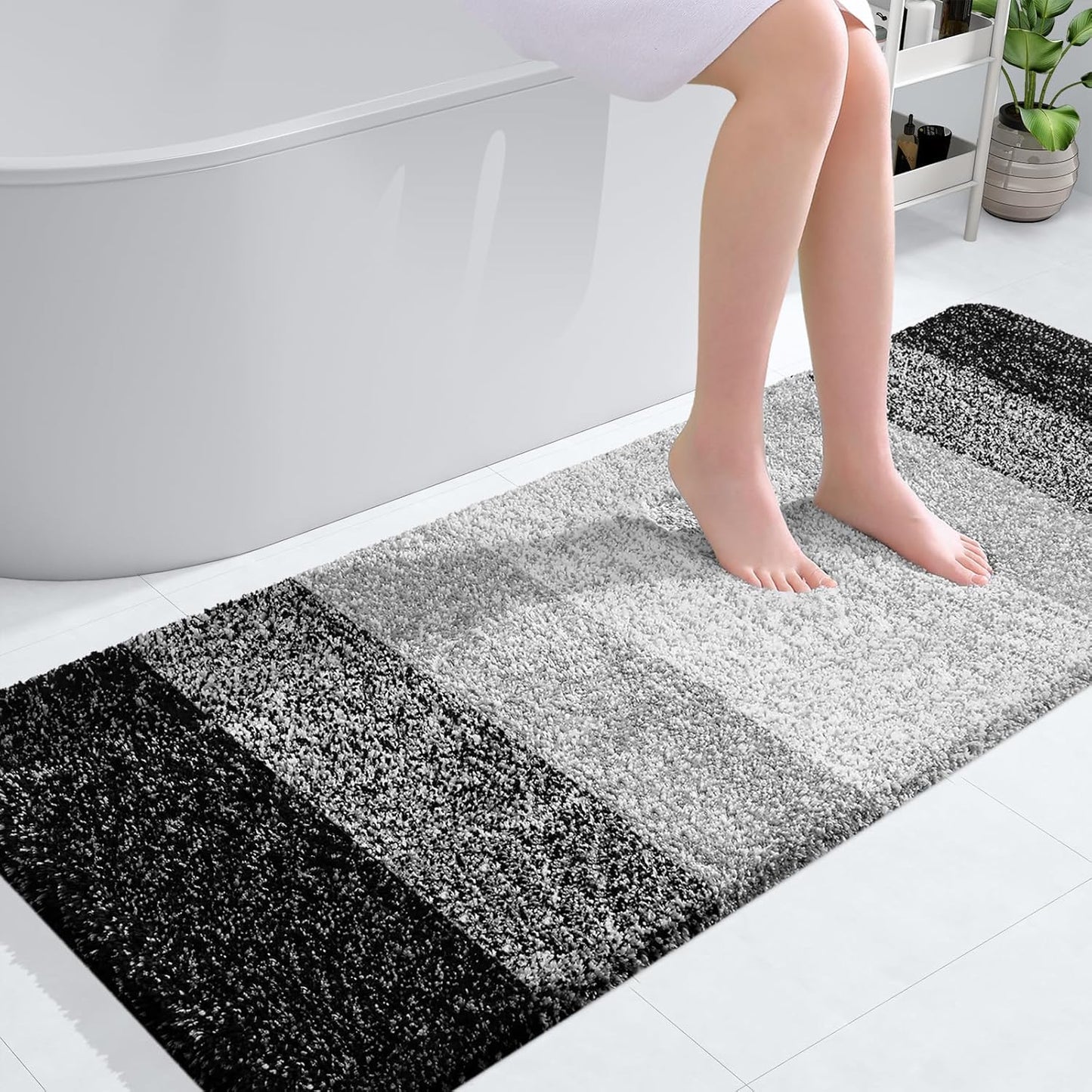 OLANLY Large Bathroom Rugs - Extra Soft Microfiber Mat | Quick-Dry, Machine Washable, Black 50x30