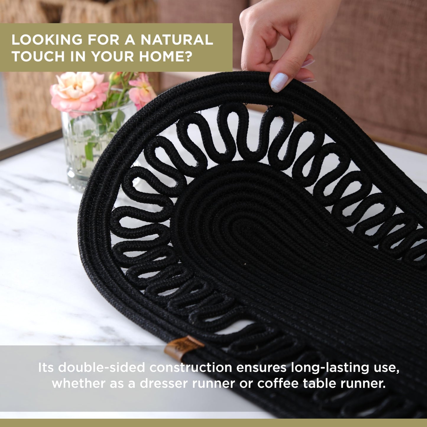Oval Jute Table Runner | Woven Braided Dining Runner | Natural Textured Rattan Table Runner for Dining Table Coffee Table or Patio 11.8 x 27.5 (Standart)
