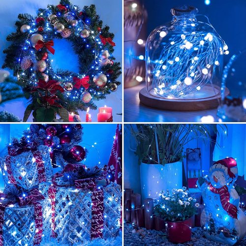 Fairy Lights 12 Pack - 7ft Battery Operated 20 LED Twinkle Lights | Waterproof Mini String Lights for DIY Party & Wedding Decor - Blue and White