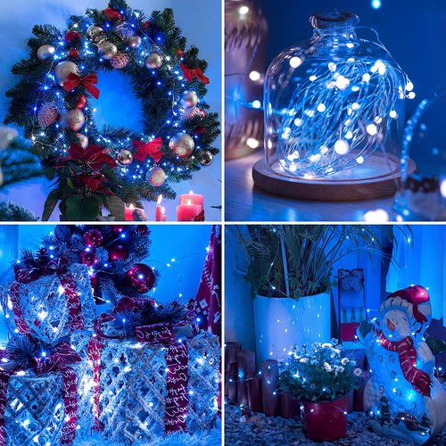 Fairdeer 6 Pack Fairy Lights Battery Operated - 7ft 20 Led Twinkle Lights 3 Modes, Bulk Mini String Lights Waterproof for Mason Jars Vases DIY Party Wedding Decoration Christmas -Blue and White