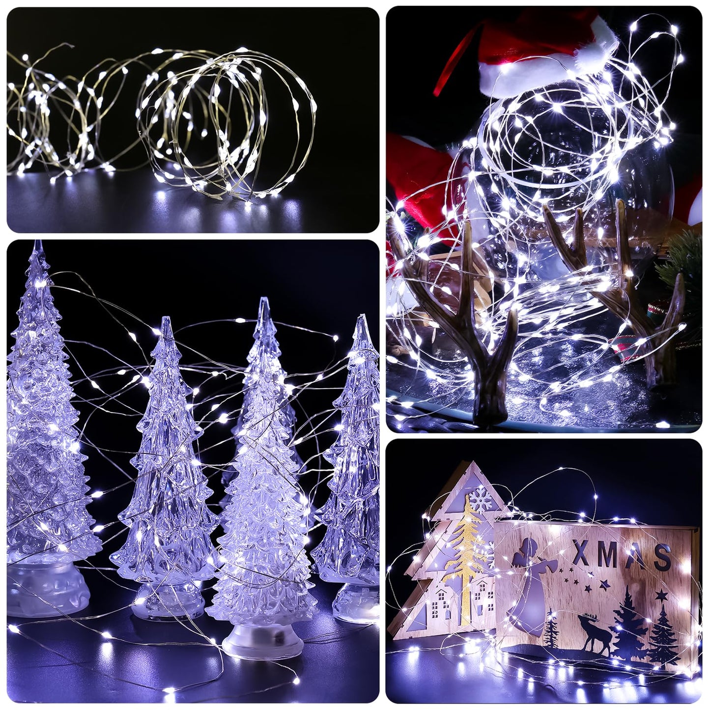 SINAMER 6 Pack White Fairy Lights Battery Operated Lights, 7ft 20 Led Mini String Lights, Waterproof Silver Wire Starry for Mason Jars Wedding Party Centerpiece Table Christmas