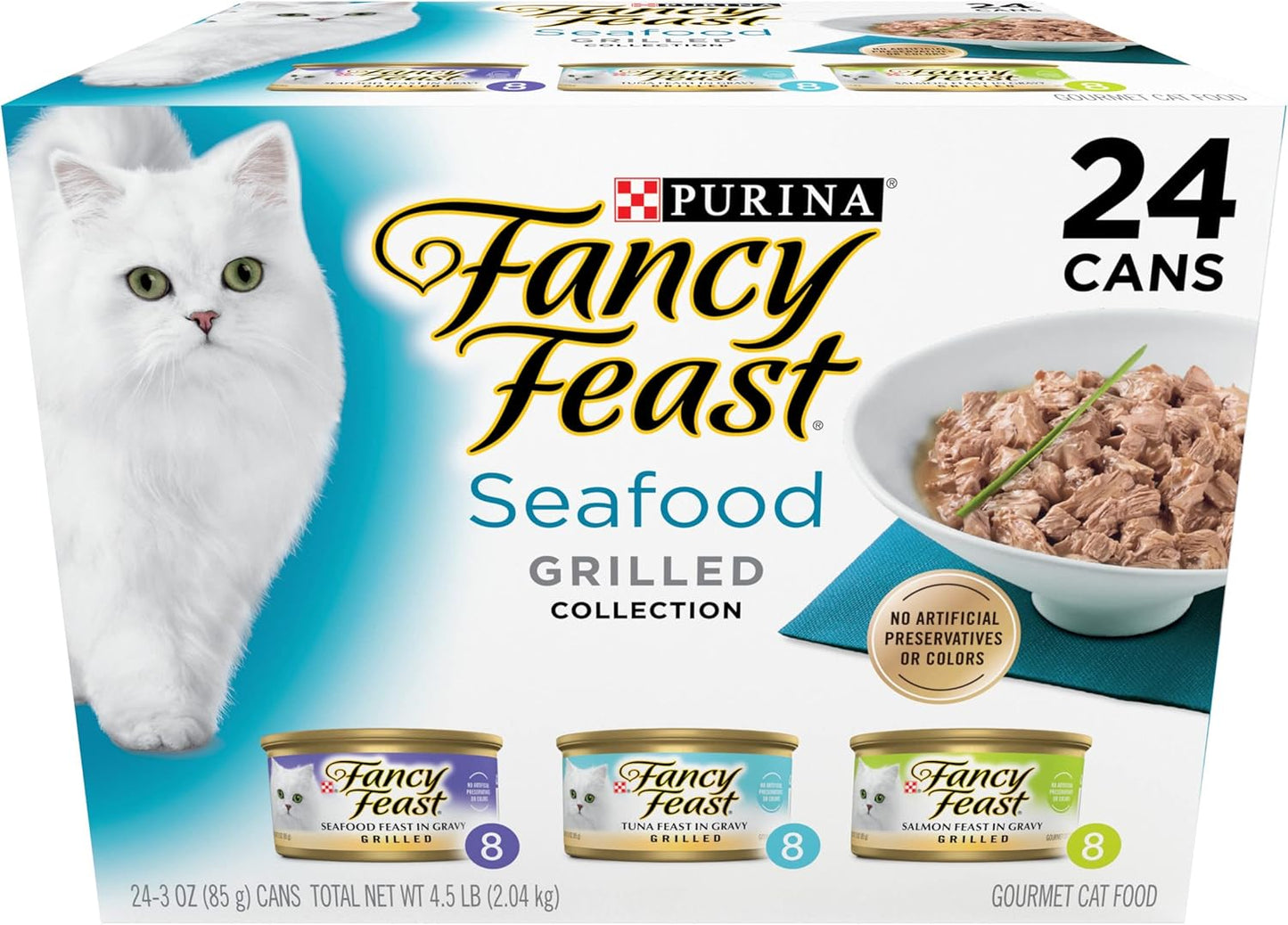 Purina Fancy Feast Grilled Wet Cat Food - Seafood Variety Pack | 24 Cans (3 oz Each)