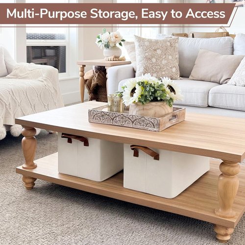 CHICVITA Large Storage Baskets - Collapsible Closet Organizer Bins with Metal Frame | 16.8" x 11" x 9.8", Beige
