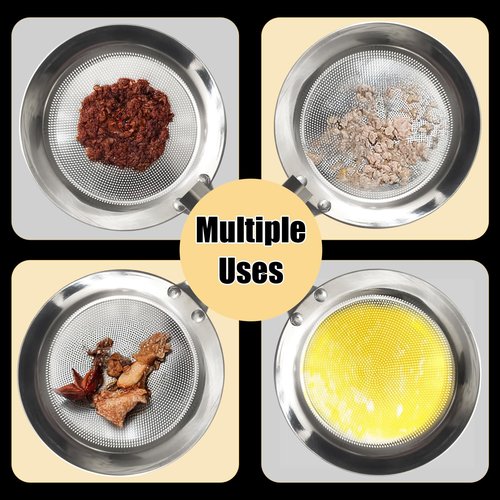 Fine Mesh Stainless Steel Colander Spoon, Sieve Fine Mesh Strainer with Long Handle Stainless Steel Skimmer Spoon Kitchen Gadget for Cooking Oil Filter Skimming Grease and Foam