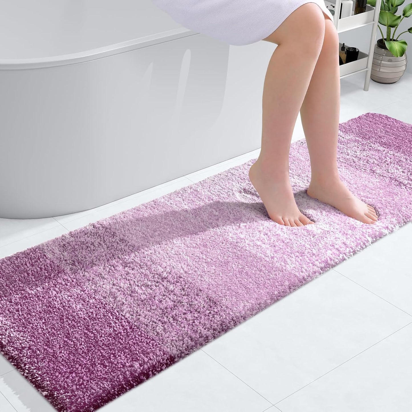 OLANLY Bathroom Runner Rug - Extra Soft Microfiber with Rubber Backing | Quick Dry, 59x17 Inches, Pinkish-Purple