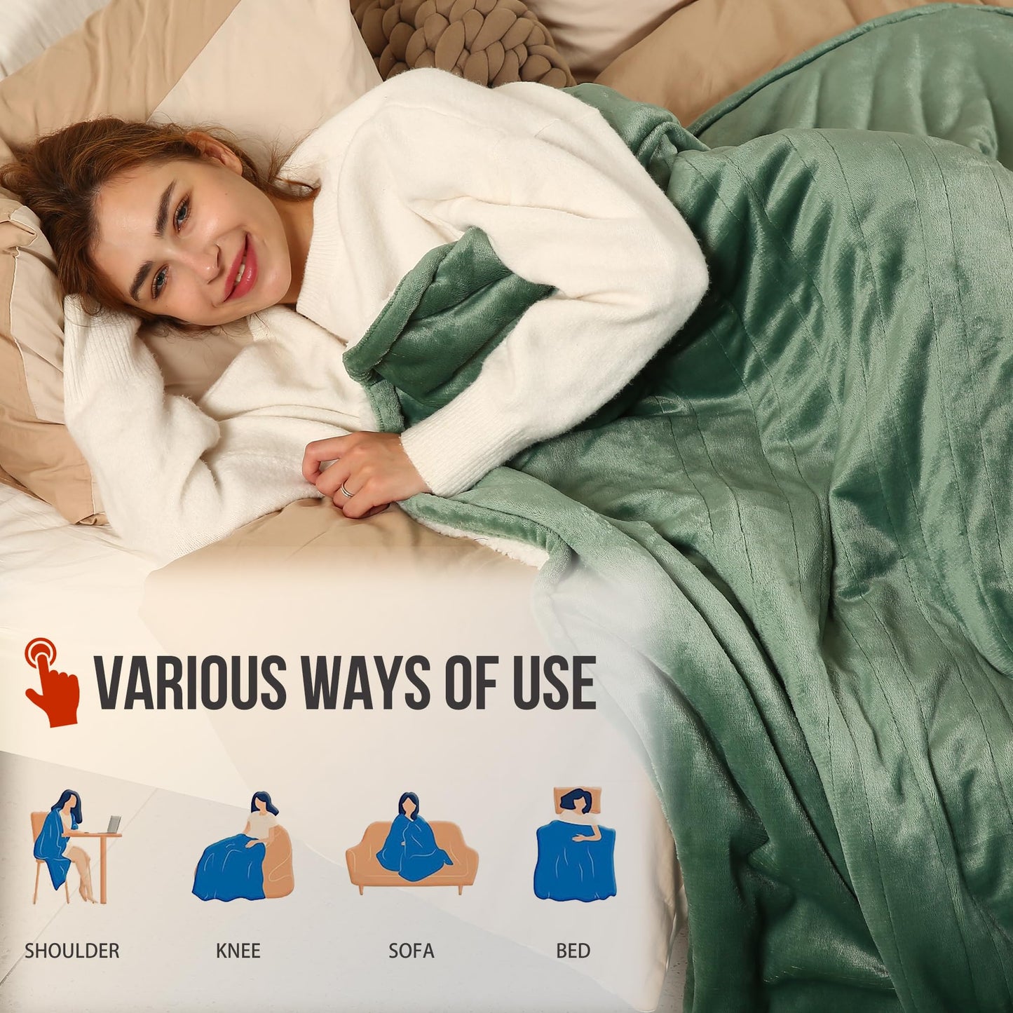 Heated Blanket Twin Size - 62"x84" Twin Size Electric Blanket with 5 Heating Levels & 10 Hours Auto Off, Fast Heating Blanket with ETL & FCC Certification for Bedroom Office Couch, Hunter Green