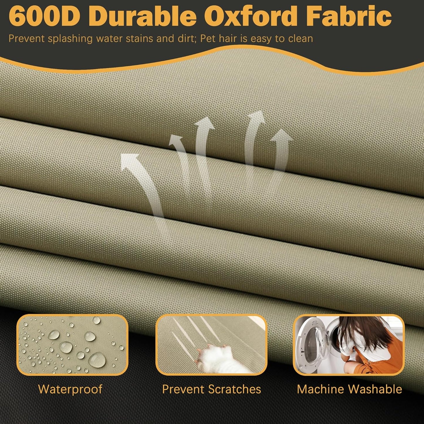 Sqodok Waterproof Outdoor Cushion Covers - 14-Piece Slipcovers for 7-Piece Rattan Wicker Sectional Sofa | Washable Tan